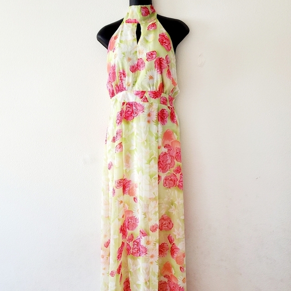 Ella Samani Dresses & Skirts - Ella Samani Women's Pink Floral Halter Neck Slim Maxi Dress Size M